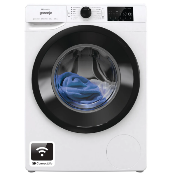 Gorenje Washing machine | WPNEI82A1SWIFI | Energy efficiency class A | Front loading | Washing capacity 8 kg | 1200 RPM | Depth 55 cm | Width 60 cm | Display | LED | Steam function | White
