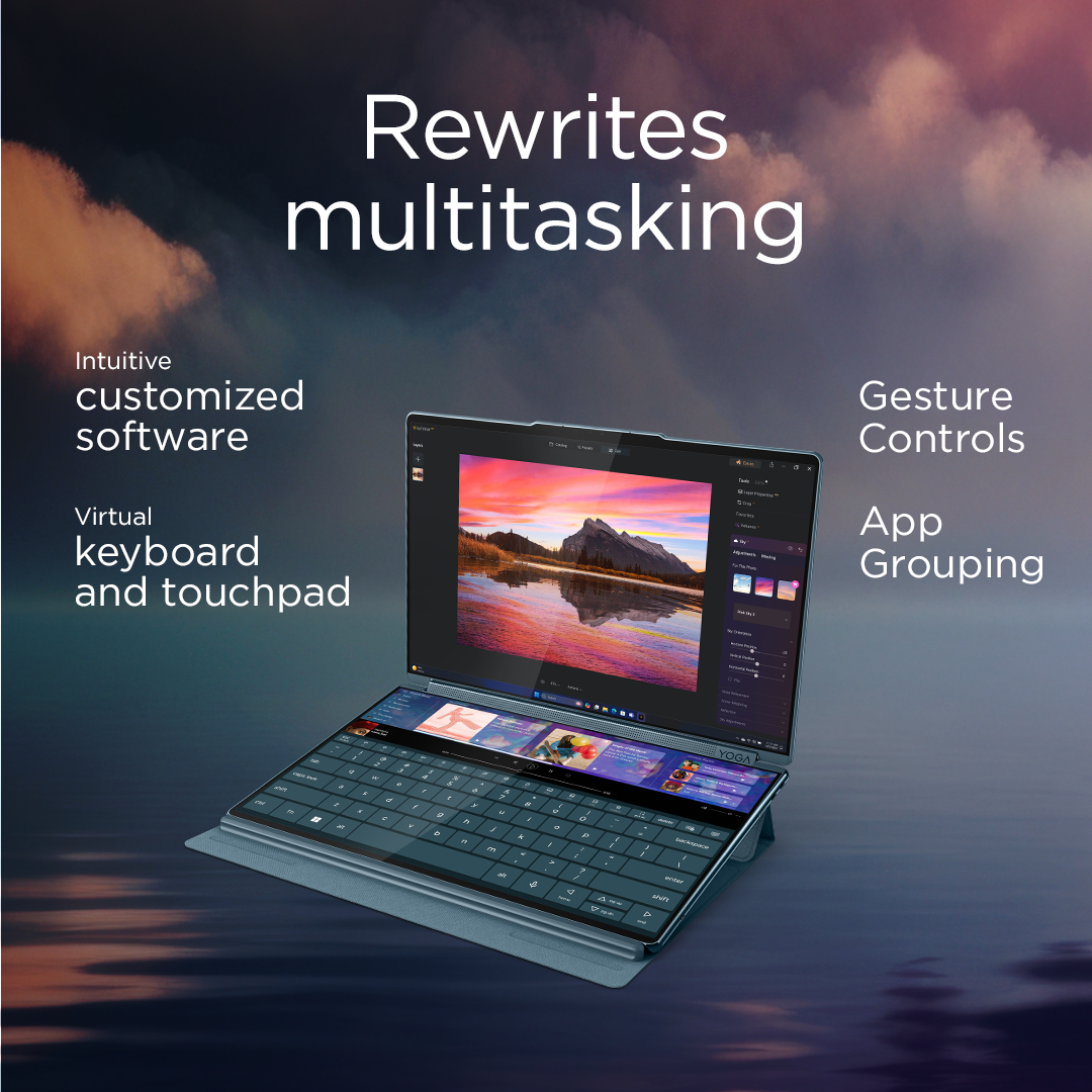 Lenovo Yoga Book 9 14IAH10 | Tidal Teal | 2x14 " | OLED | Touchscreen | 2.8K WQXGA+ | 2880 x 1800 pixels | Glossy | Intel Core Ultra 7 | 255H | 32 GB | Soldered LPDDR5x | Solid-state drive capacity 1000 GB | Intel Arc Graphics | Windows 11 Pro | 802.11be | Bluetooth version 5.4 | Keyboard language Nordic | Keyboard backlit | Warranty 24 month(s) | Battery warranty 12 month(s) - Image 50