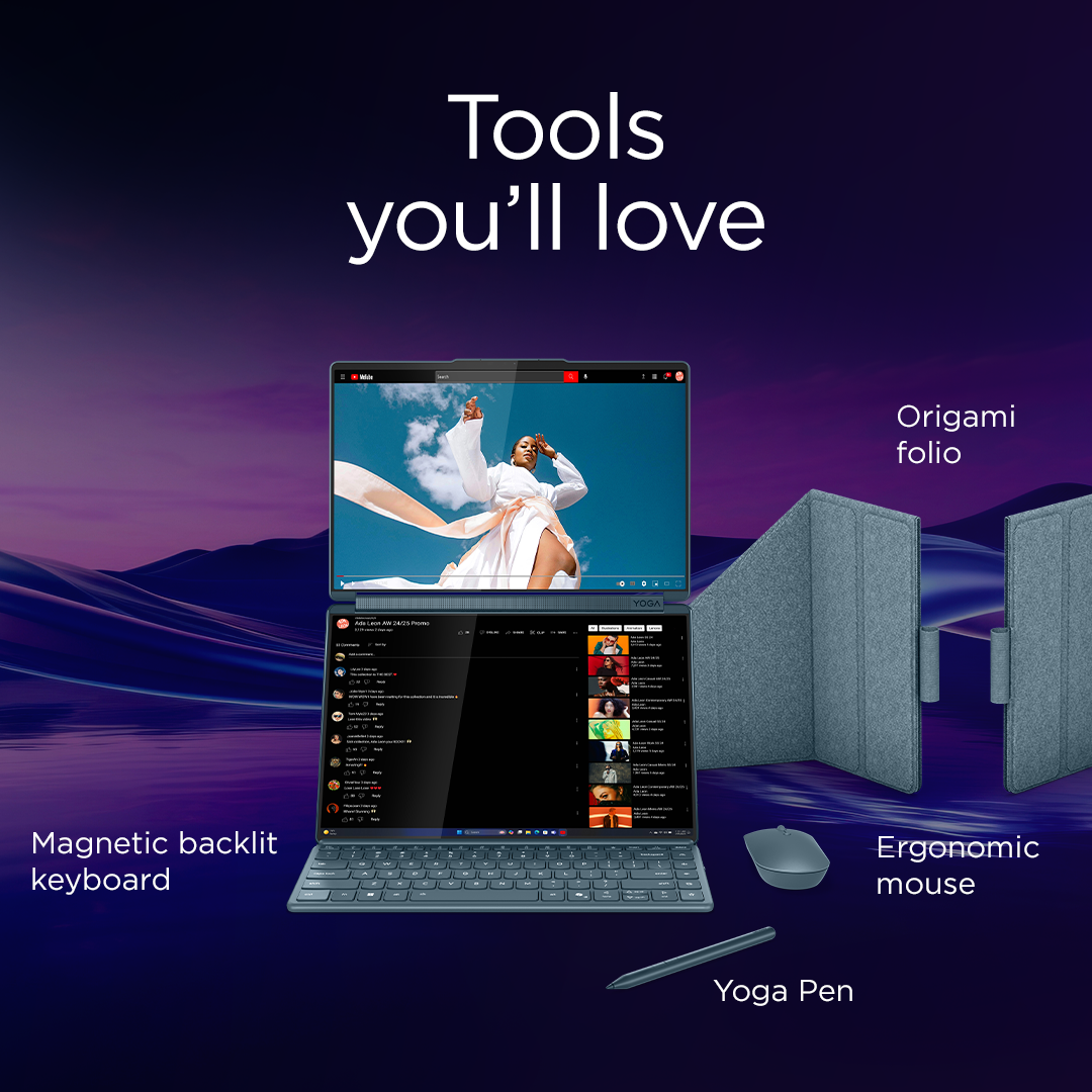 Lenovo Yoga Book 9 14IAH10 | Tidal Teal | 2x14 " | OLED | Touchscreen | 2.8K WQXGA+ | 2880 x 1800 pixels | Glossy | Intel Core Ultra 7 | 255H | 32 GB | Soldered LPDDR5x | Solid-state drive capacity 1000 GB | Intel Arc Graphics | Windows 11 Pro | 802.11be | Bluetooth version 5.4 | Keyboard language Nordic | Keyboard backlit | Warranty 24 month(s) | Battery warranty 12 month(s) - Image 54