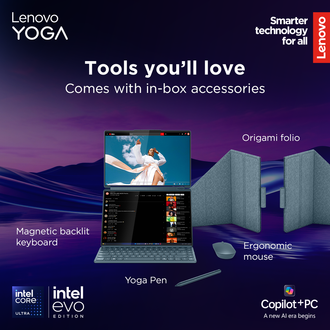 Lenovo Yoga Book 9 14IAH10 | Tidal Teal | 2x14 " | OLED | Touchscreen | 2.8K WQXGA+ | 2880 x 1800 pixels | Glossy | Intel Core Ultra 7 | 255H | 32 GB | Soldered LPDDR5x | Solid-state drive capacity 1000 GB | Intel Arc Graphics | Windows 11 Pro | 802.11be | Bluetooth version 5.4 | Keyboard language Nordic | Keyboard backlit | Warranty 24 month(s) | Battery warranty 12 month(s) - Image 62