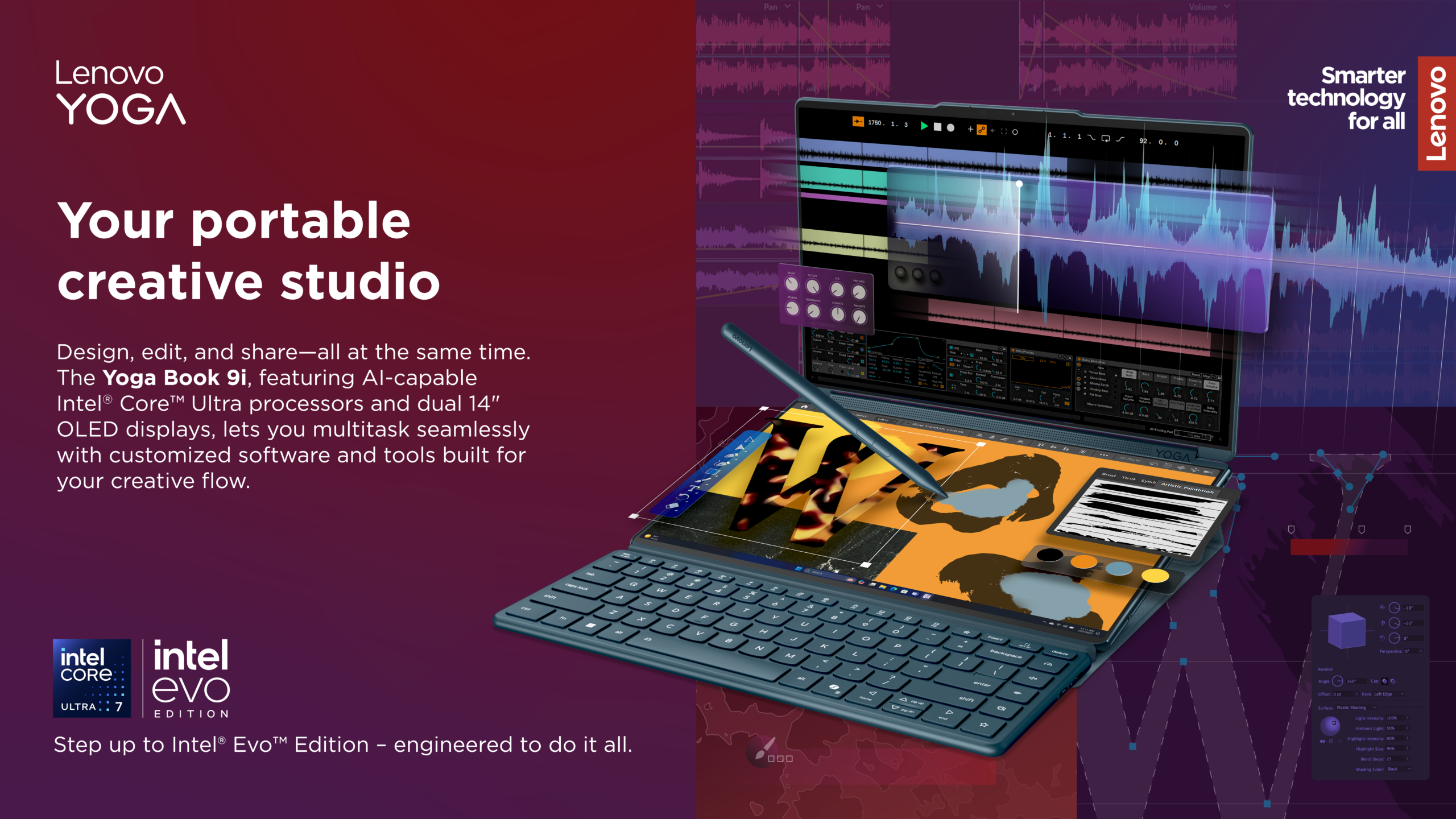 Lenovo Yoga Book 9 14IAH10 | Tidal Teal | 2x14 " | OLED | Touchscreen | 2.8K WQXGA+ | 2880 x 1800 pixels | Glossy | Intel Core Ultra 7 | 255H | 32 GB | Soldered LPDDR5x | Solid-state drive capacity 1000 GB | Intel Arc Graphics | Windows 11 Pro | 802.11be | Bluetooth version 5.4 | Keyboard language Nordic | Keyboard backlit | Warranty 24 month(s) | Battery warranty 12 month(s) - Image 65