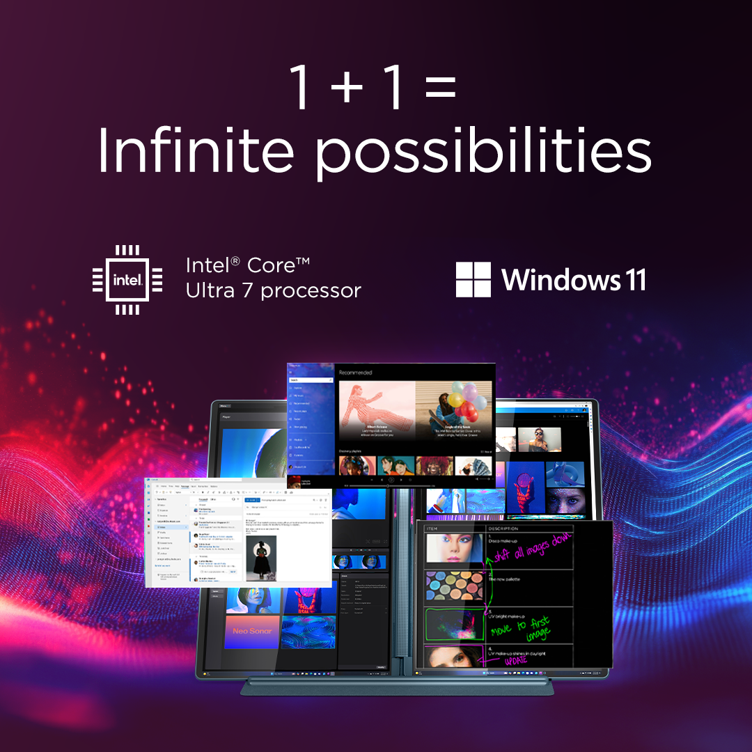 Lenovo Yoga Book 9 14IAH10 | Tidal Teal | 2x14 " | OLED | Touchscreen | 2.8K WQXGA+ | 2880 x 1800 pixels | Intel Core Ultra 7 | 255H | 32 GB | Soldered LPDDR5x | Solid-state drive capacity 1000 GB | Intel Arc 140T GPU | Windows 11 Pro | 802.11be | Bluetooth version 5.4 | Keyboard language English | Keyboard backlit | Warranty 24 month(s) | Battery warranty 12 month(s) - Image 64