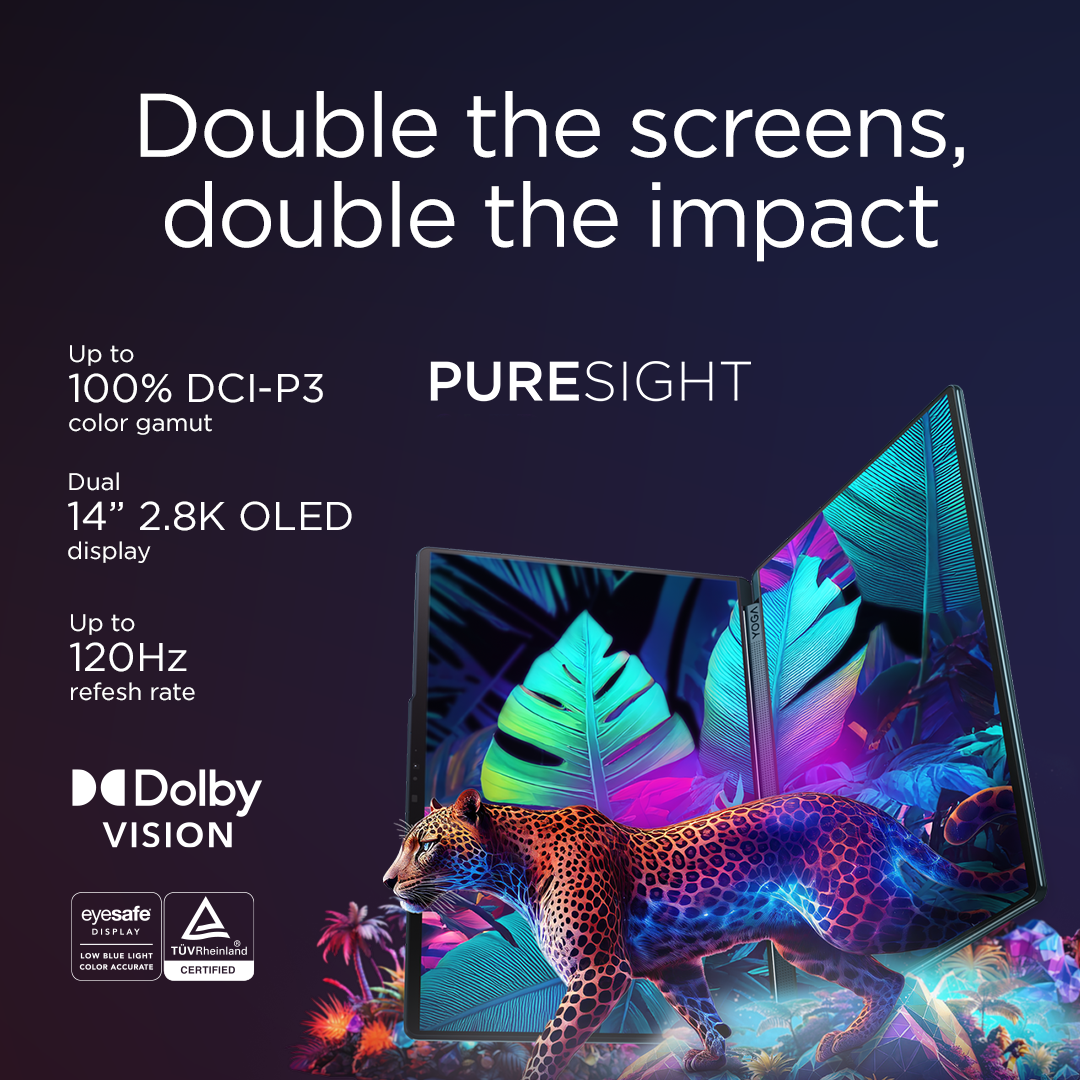 Lenovo Yoga Book 9 14IAH10 | Tidal Teal | 2x14 " | OLED | Touchscreen | 2.8K WQXGA+ | 2880 x 1800 pixels | Intel Core Ultra 7 | 255H | 32 GB | Soldered LPDDR5x | Solid-state drive capacity 1000 GB | Intel Arc 140T GPU | Windows 11 Pro | 802.11be | Bluetooth version 5.4 | Keyboard language English | Keyboard backlit | Warranty 24 month(s) | Battery warranty 12 month(s) - Image 67