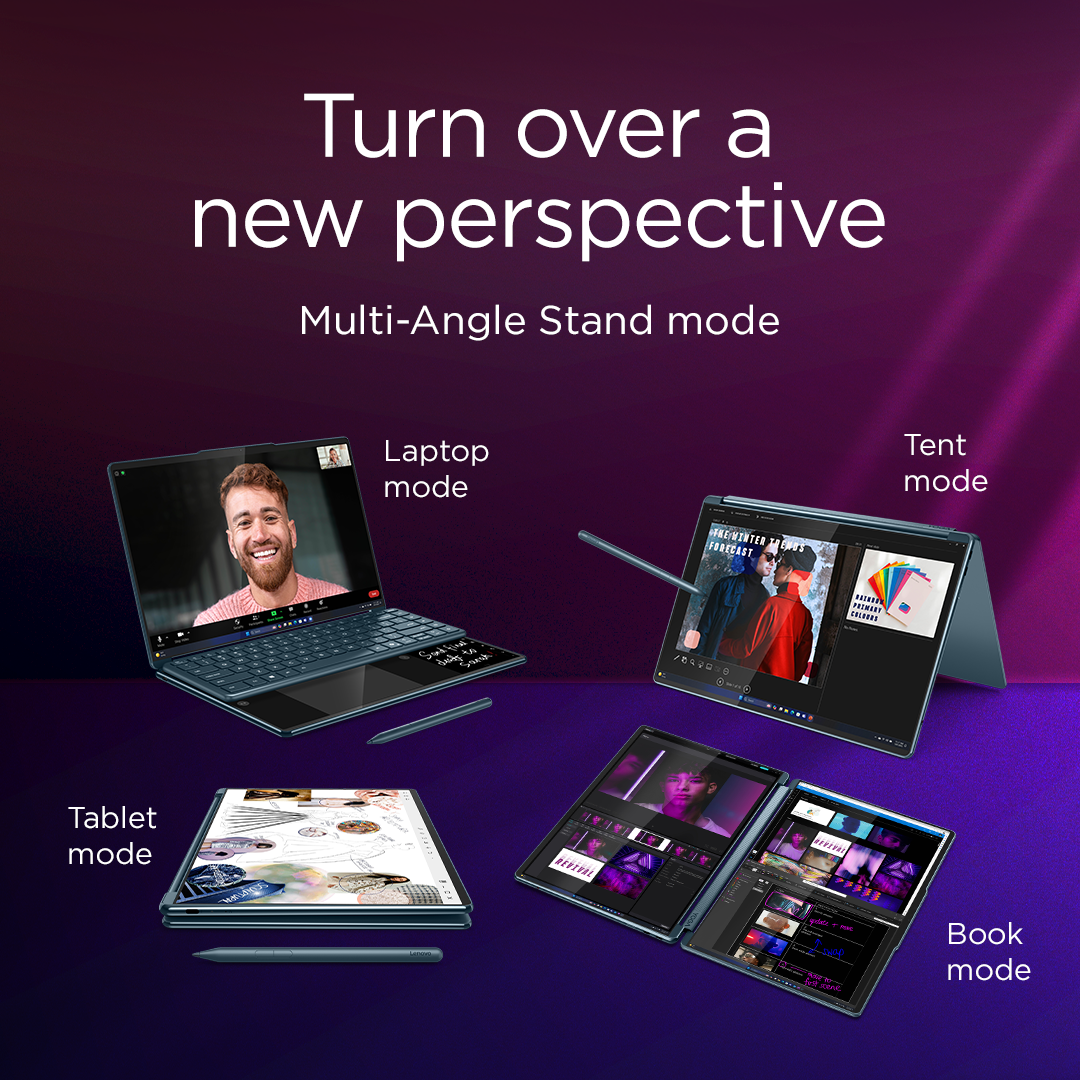 Lenovo Yoga Book 9 14IAH10 | Tidal Teal | 2x14 " | OLED | Touchscreen | 2.8K WQXGA+ | 2880 x 1800 pixels | Intel Core Ultra 7 | 255H | 32 GB | Soldered LPDDR5x | Solid-state drive capacity 1000 GB | Intel Arc 140T GPU | Windows 11 Pro | 802.11be | Bluetooth version 5.4 | Keyboard language English | Keyboard backlit | Warranty 24 month(s) | Battery warranty 12 month(s) - Image 69