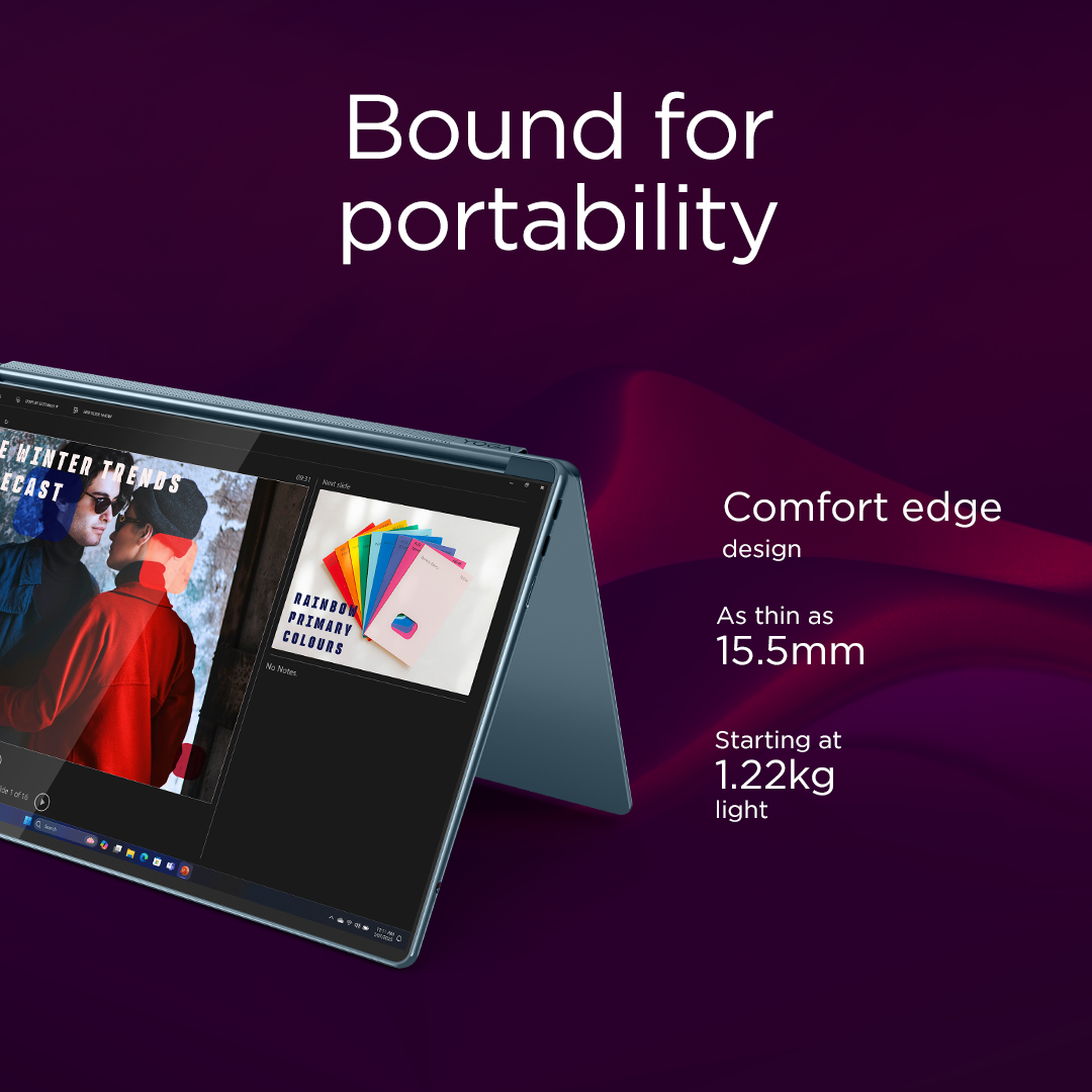 Lenovo Yoga Book 9 14IAH10 | Tidal Teal | 2x14 " | OLED | Touchscreen | 2.8K WQXGA+ | 2880 x 1800 pixels | Intel Core Ultra 7 | 255H | 32 GB | Soldered LPDDR5x | Solid-state drive capacity 1000 GB | Intel Arc 140T GPU | Windows 11 Pro | 802.11be | Bluetooth version 5.4 | Keyboard language English | Keyboard backlit | Warranty 24 month(s) | Battery warranty 12 month(s) - Image 71