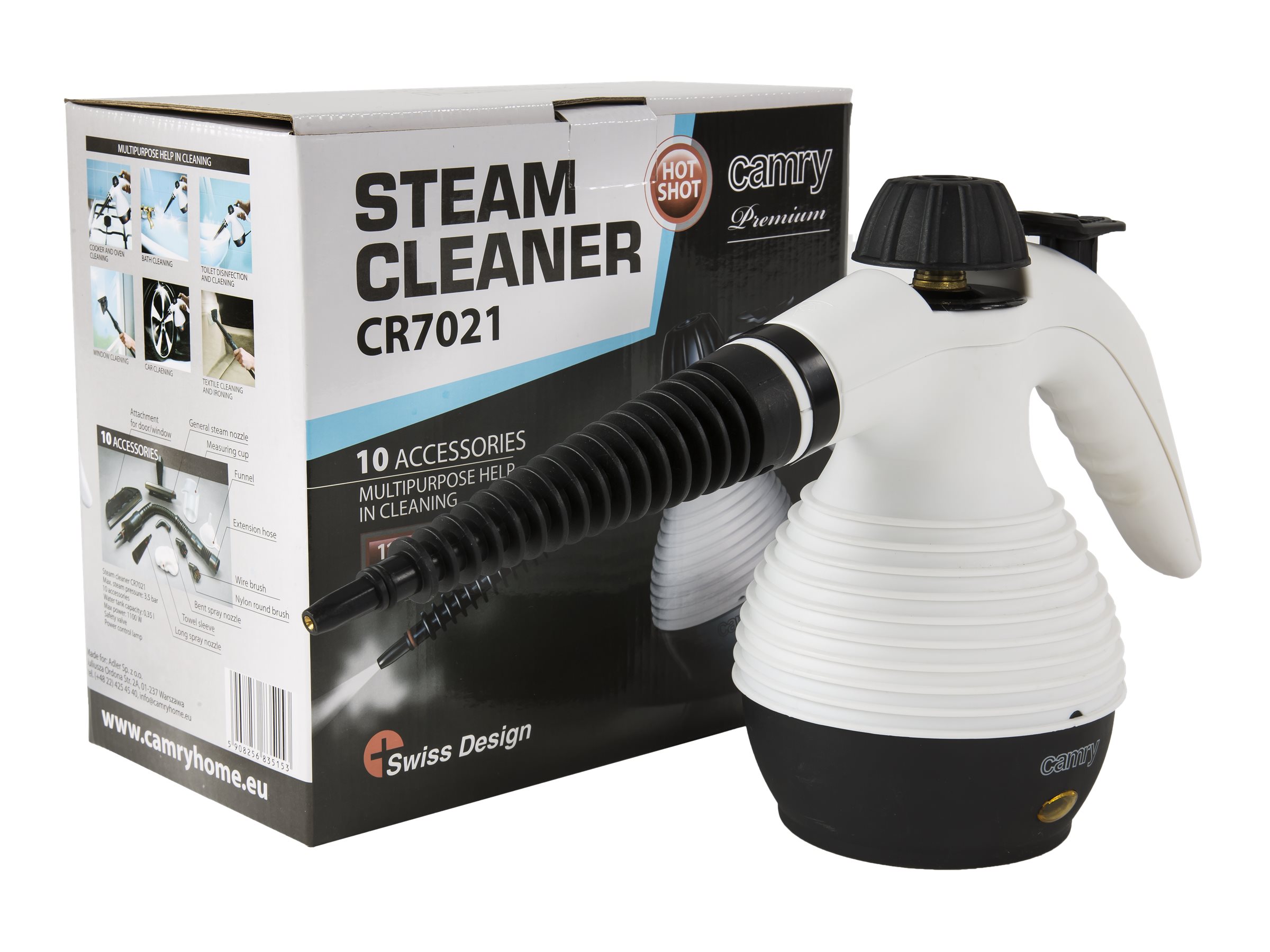 Camry | Steam cleaner | CR 7021 | Power 1100 W | Steam pressure 3.5 bar | Water tank capacity 0.35 L | White - Image 4