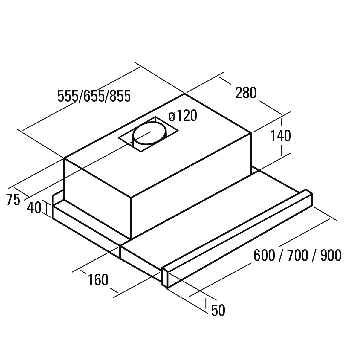 CATA | Hood | TF 2003 600 GBK | Telescopic | Energy efficiency class C | Width 60 cm | 390 m³/h | Mechanical control | LED | Black Glass - Image 3