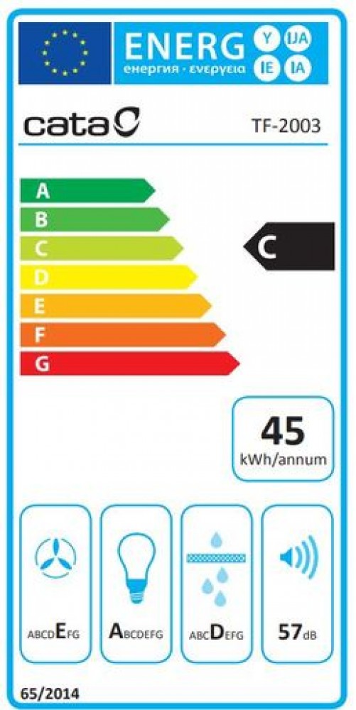 CATA | Hood | TF 2003 600 GBK | Telescopic | Energy efficiency class C | Width 60 cm | 390 m³/h | Mechanical control | LED | Black Glass - Image 5