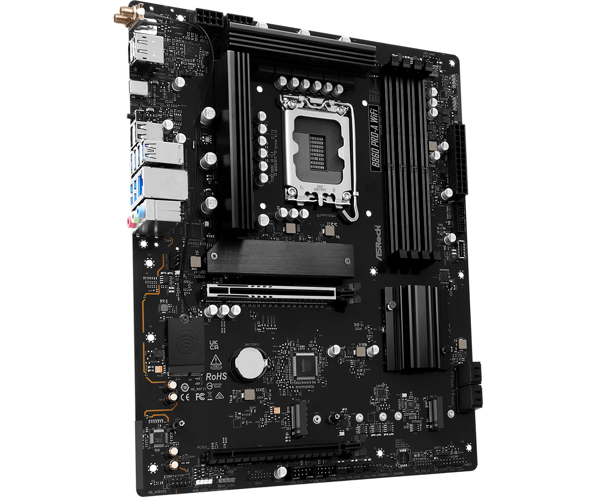 ASRock B860 PRO-A WIFI | Processor family Intel | Processor socket LGA1851 | DDR5 | Supported hard disk drive interfaces SATA, M.2 | Number of SATA connectors 4 - Image 4
