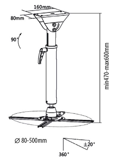 Sunne | Projector Ceiling mount | Turn, Tilt | White - Image 3