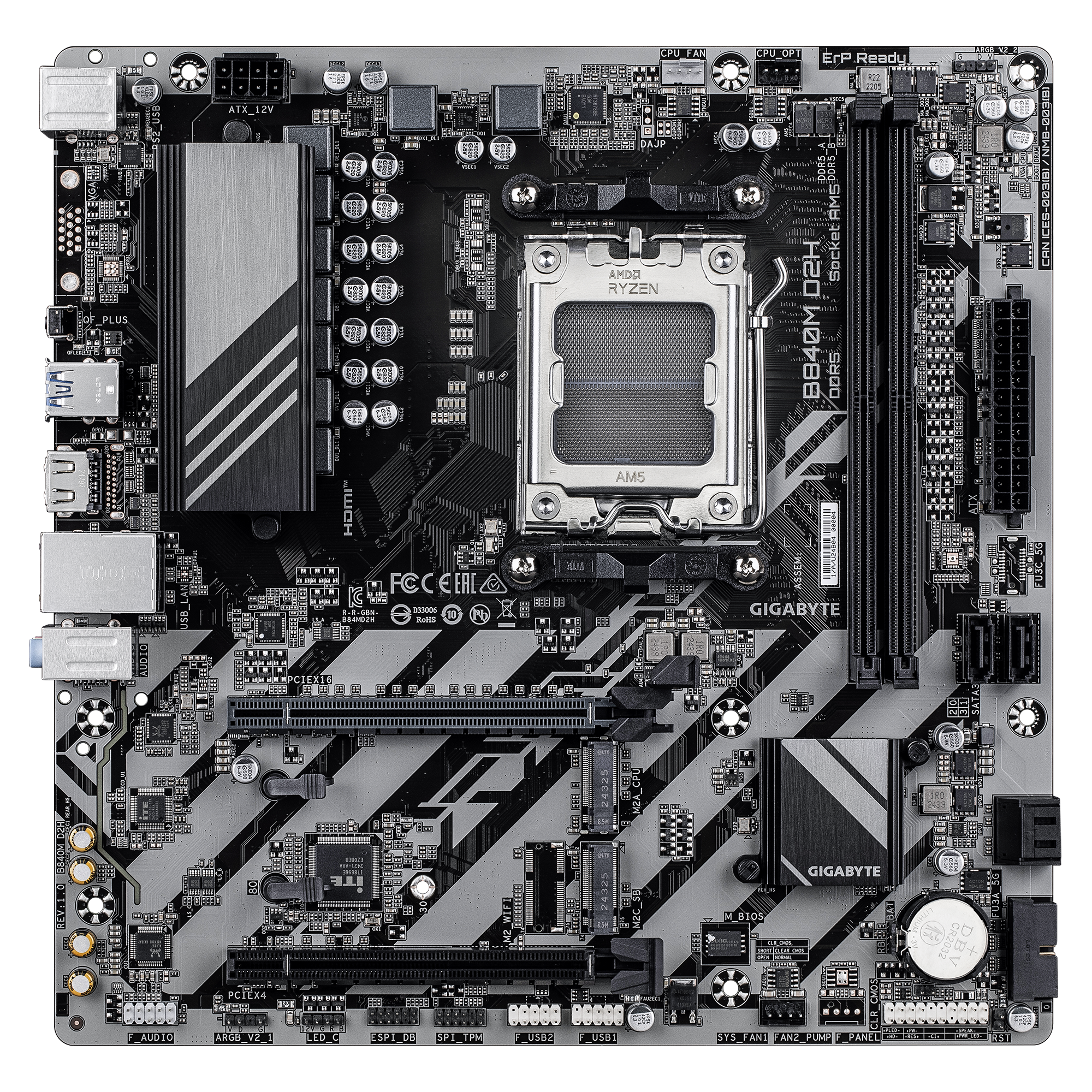 Gigabyte B840M D2H | Processor family AMD | Processor socket AM5 | DDR5 | Supported hard disk drive interfaces SATA, M.2 | Number of SATA connectors 4 - Image 3