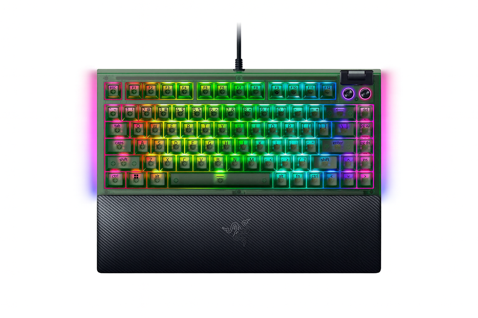 Razer | BlackWidow V4 75% | Mechanical Gaming Keyboard | Wired | US | Chroma RGB | Phantom Green Edition | Mechanical Switches