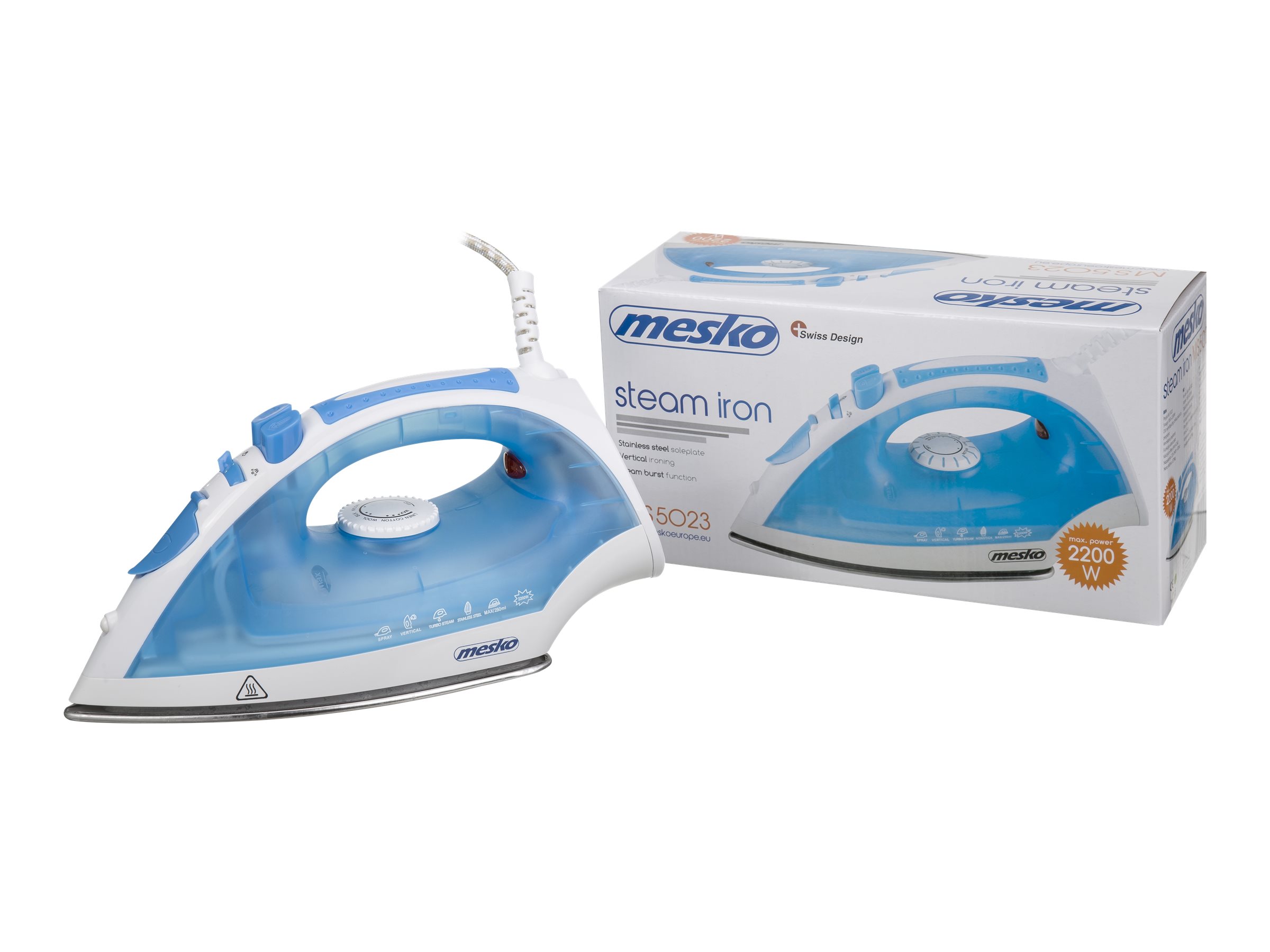 Iron | Mesko | MS 5023 | With cord | 2200 W | Blue/White - Image 6