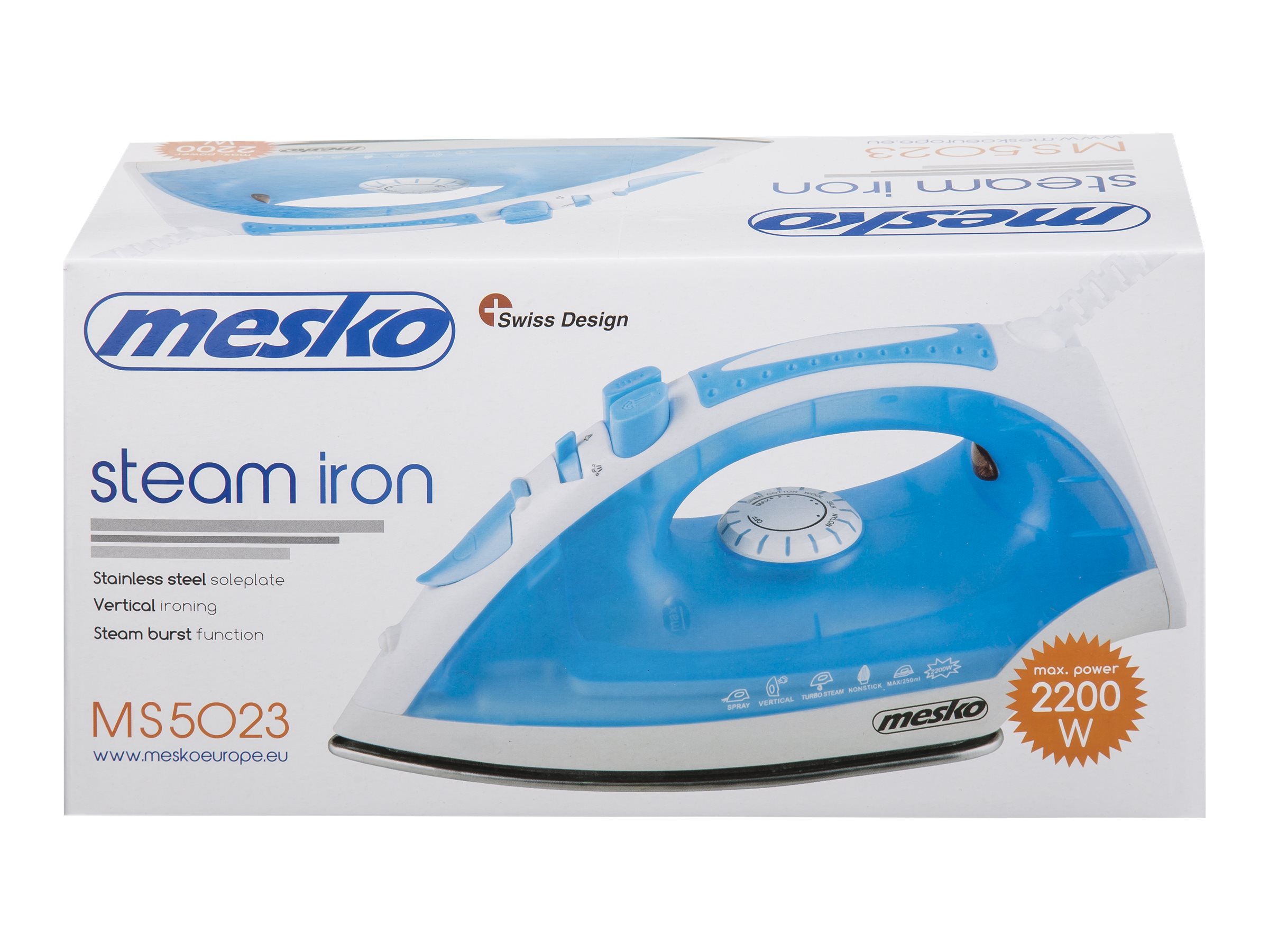 Iron | Mesko | MS 5023 | With cord | 2200 W | Blue/White - Image 8