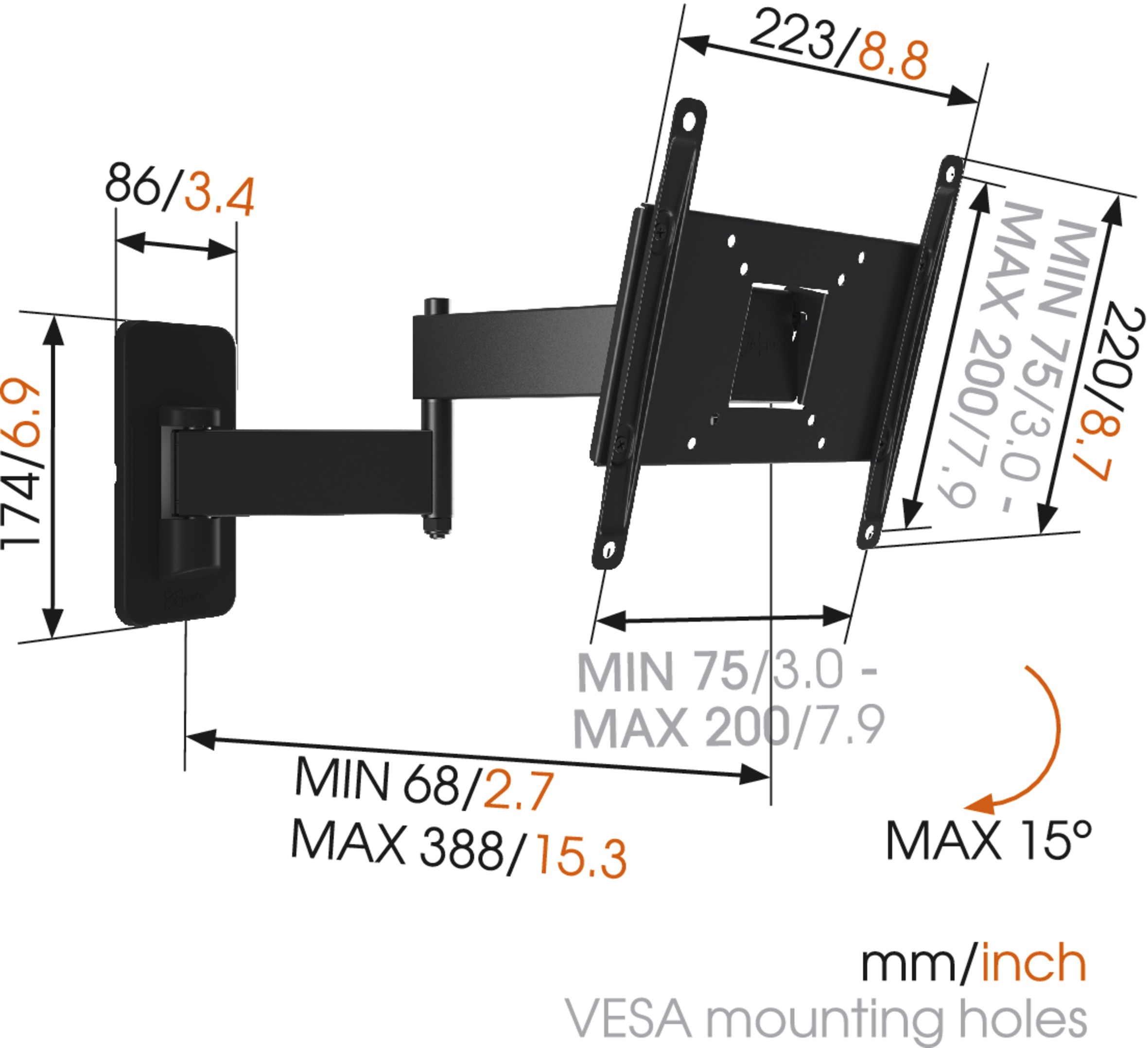 Vogels | Wall mount | MA2040-A1 | Full motion | 19-40 " | Maximum weight (capacity) 15 kg | Black - Image 4