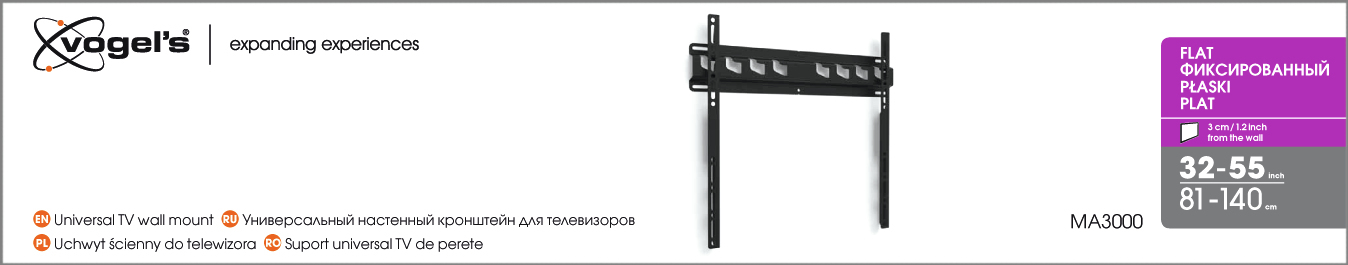 Vogels | Wall mount | MA3000-A | Fixed | 32-55 " | Maximum weight (capacity) 60 kg | Black - Image 4