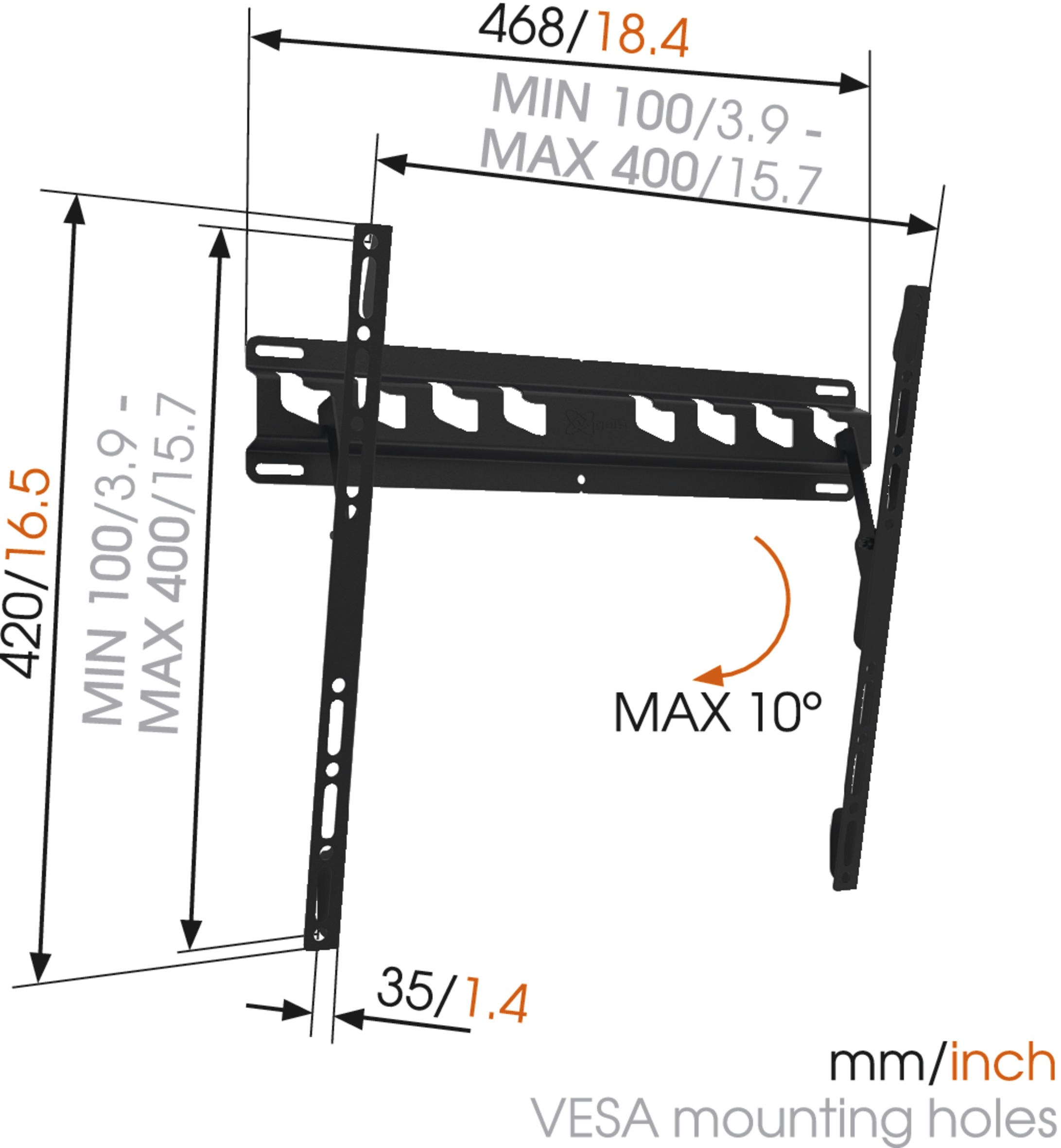 Vogels | Wall mount | MA3010-A1 | Tilt | 32-55 " | Maximum weight (capacity) 40 kg | Black - Image 4