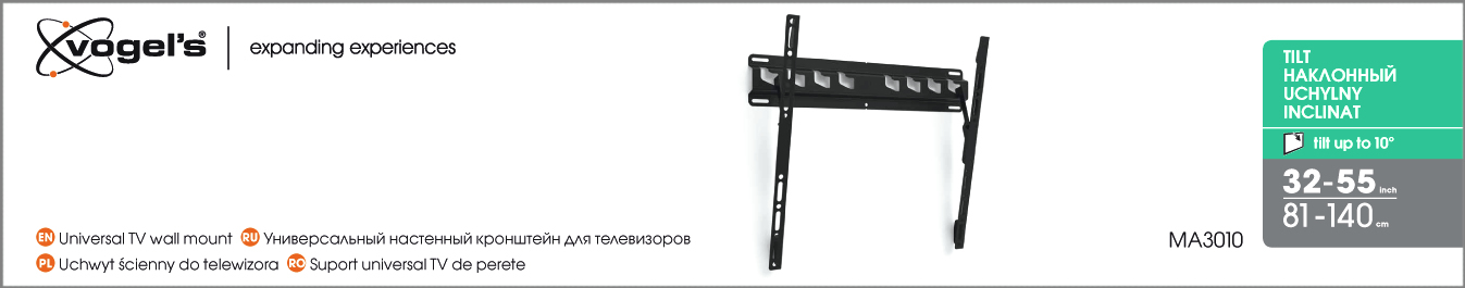 Vogels | Wall mount | MA3010-A1 | Tilt | 32-55 " | Maximum weight (capacity) 40 kg | Black - Image 5