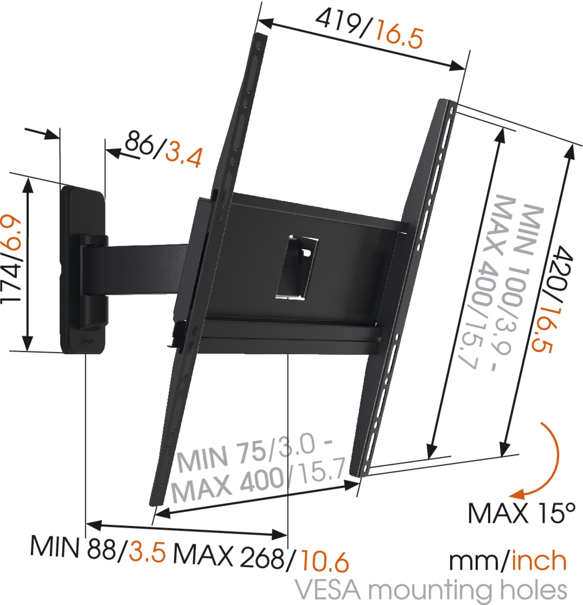 Vogels | Wall mount | MA3030-A1 | Full motion | 32-65 " | Maximum weight (capacity) 25 kg | Black - Image 4