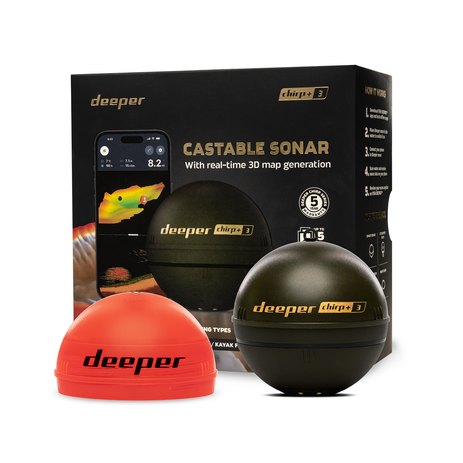 Deeper Smart Sonar Chirp+3 | Sonar | Wi-Fi | Brown Green