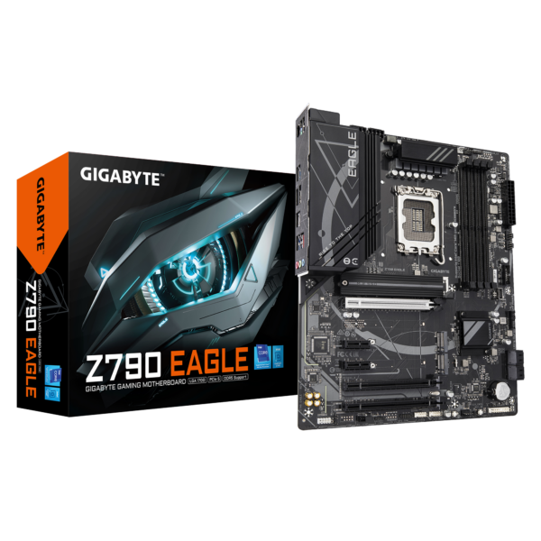 Gigabyte Z790 EAGLE | Processor family Intel | Processor socket LGA1700 | DDR5 DIMM | Supported hard disk drive interfaces M.2, SATA | Number of SATA connectors 4