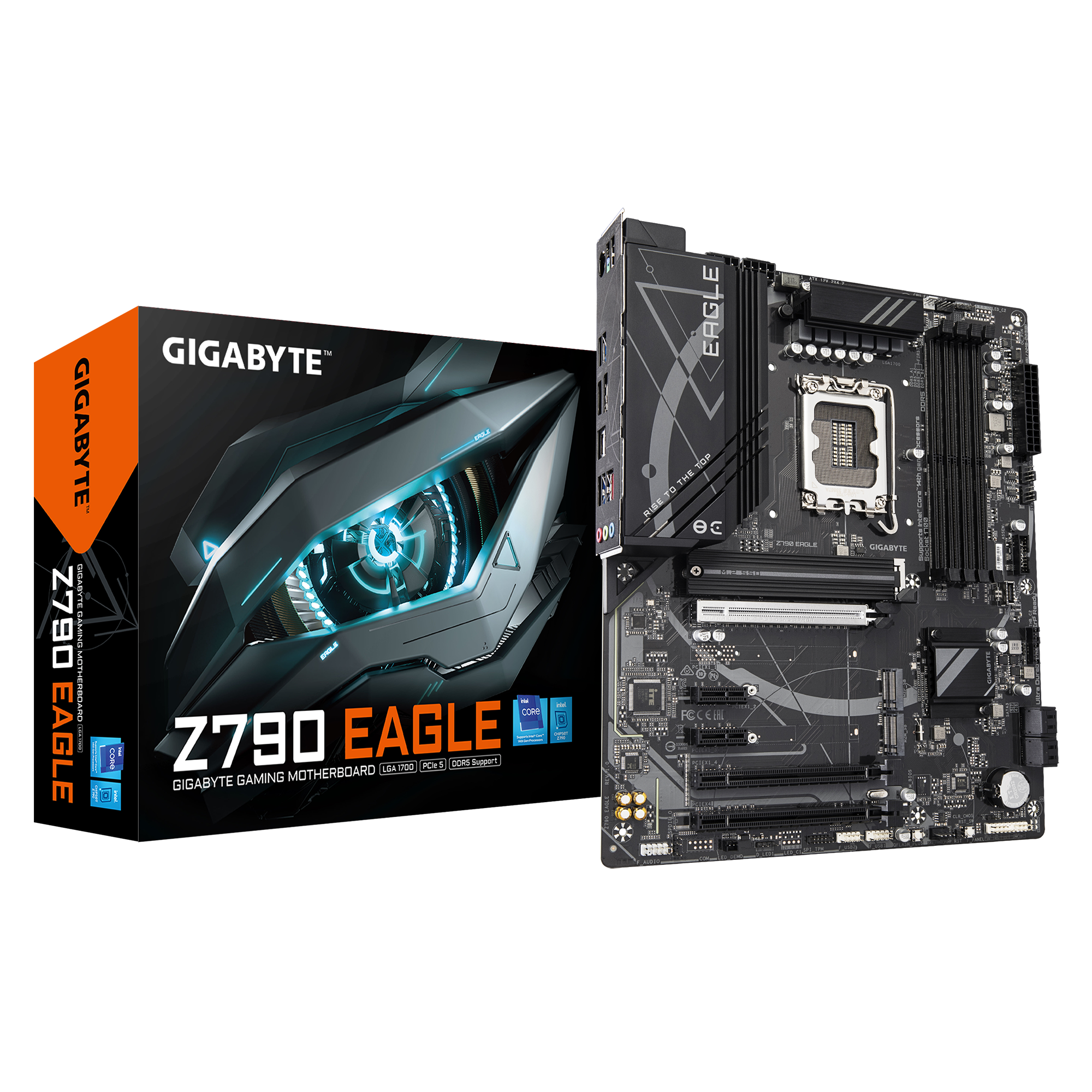 Gigabyte Z790 EAGLE | Processor family Intel | Processor socket LGA1700 | DDR5 DIMM | Supported hard disk drive interfaces M.2, SATA | Number of SATA connectors 4