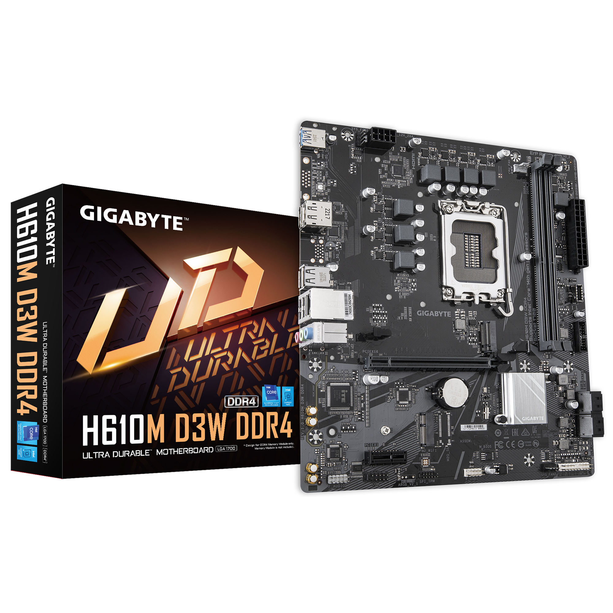 Gigabyte H610M D3W DDR4 | Processor family Intel | Processor socket LGA1700 | DDR4 | Supported hard disk drive interfaces M.2, SATA | Number of SATA connectors 4