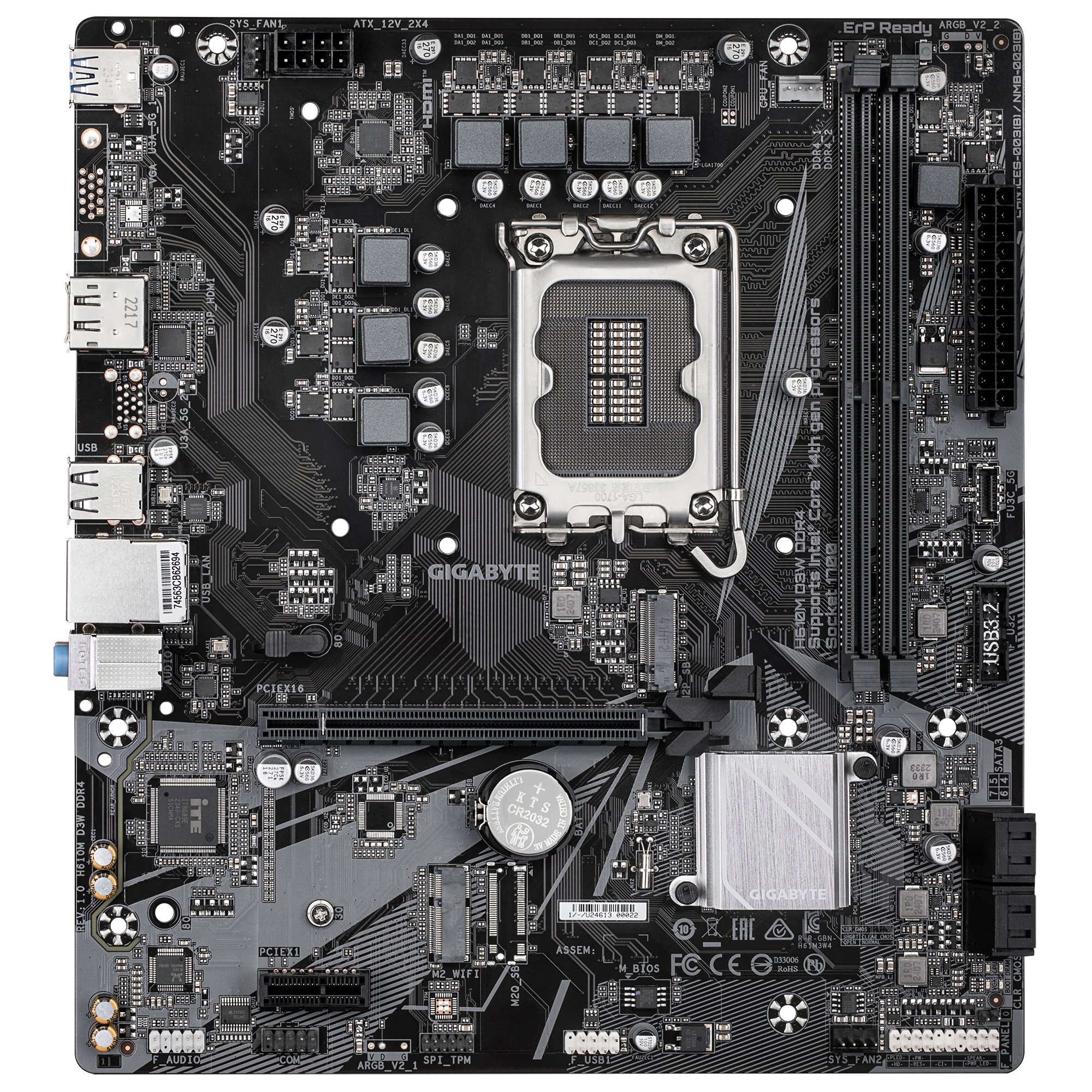 Gigabyte H610M D3W DDR4 | Processor family Intel | Processor socket LGA1700 | DDR4 | Supported hard disk drive interfaces M.2, SATA | Number of SATA connectors 4 - Image 3