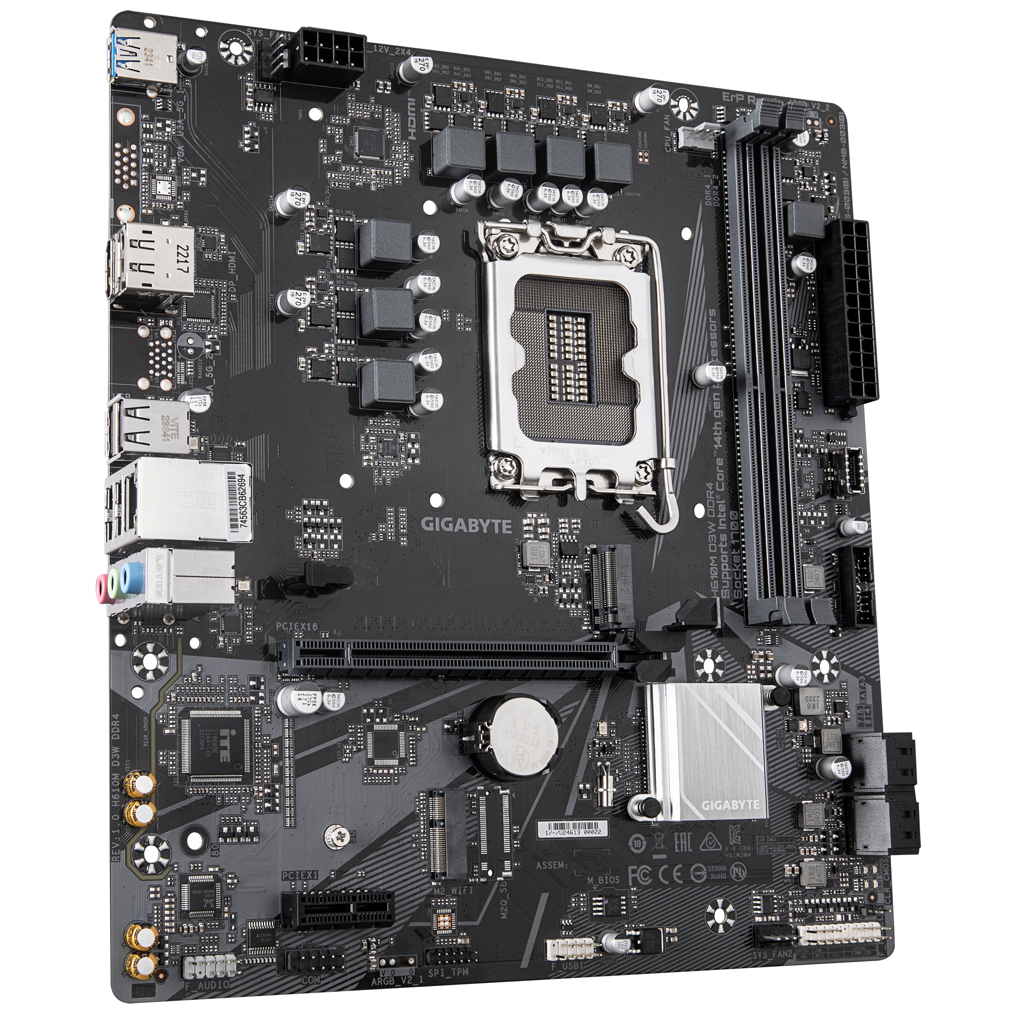 Gigabyte H610M D3W DDR4 | Processor family Intel | Processor socket LGA1700 | DDR4 | Supported hard disk drive interfaces M.2, SATA | Number of SATA connectors 4 - Image 4