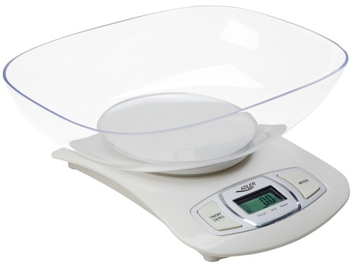 Adler AD 3137 Kitchen scales, Capacity 5 kg , Graduation 1g, Big LCD Display, Auto-zero/Auto-off, Large bowl, White | Adler | Adler AD 3137 | Maximum weight (capacity) 5 kg | Graduation 1 g | Display type LCD | White