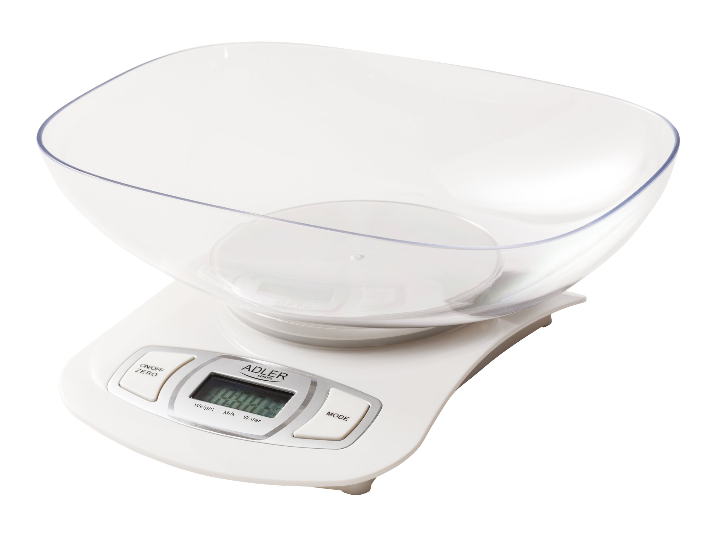 Adler AD 3137 Kitchen scales, Capacity 5 kg , Graduation 1g, Big LCD Display, Auto-zero/Auto-off, Large bowl, White | Adler | Adler AD 3137 | Maximum weight (capacity) 5 kg | Graduation 1 g | Display type LCD | White - Image 2