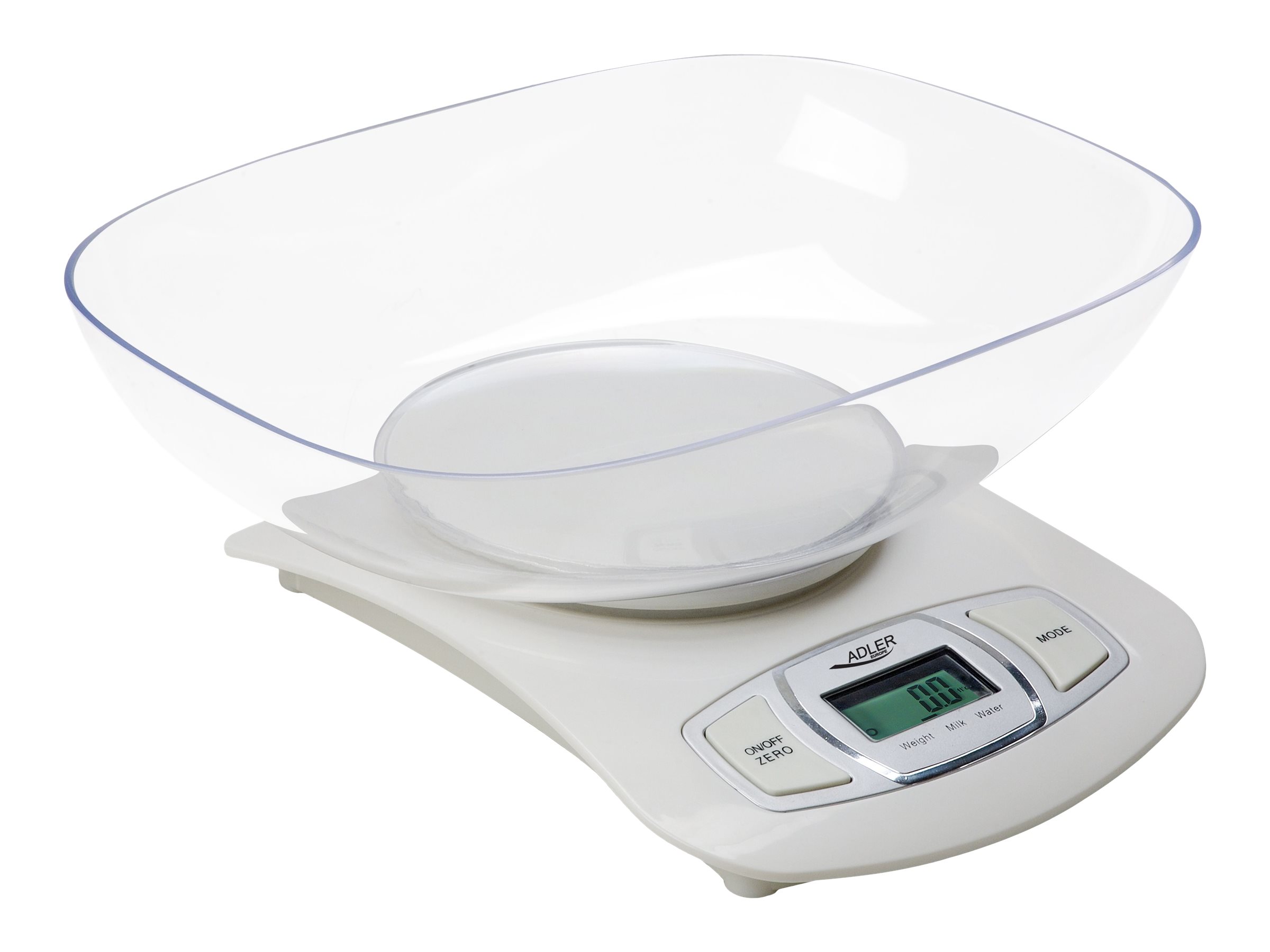 Adler AD 3137 Kitchen scales, Capacity 5 kg , Graduation 1g, Big LCD Display, Auto-zero/Auto-off, Large bowl, White | Adler | Adler AD 3137 | Maximum weight (capacity) 5 kg | Graduation 1 g | Display type LCD | White - Image 4