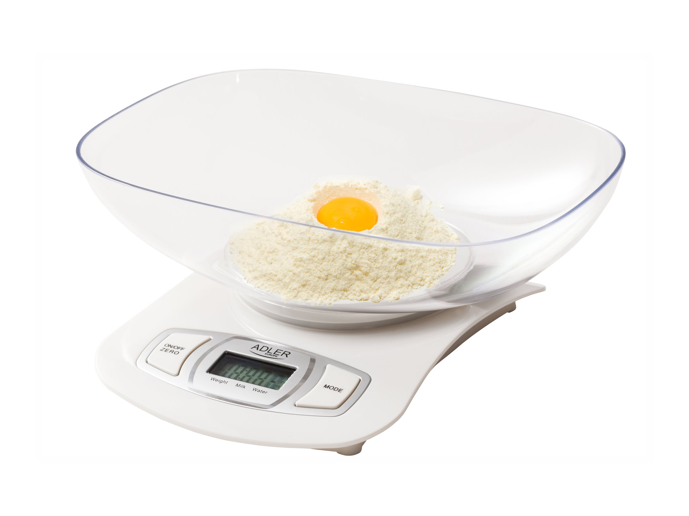 Adler AD 3137 Kitchen scales, Capacity 5 kg , Graduation 1g, Big LCD Display, Auto-zero/Auto-off, Large bowl, White | Adler | Adler AD 3137 | Maximum weight (capacity) 5 kg | Graduation 1 g | Display type LCD | White - Image 9