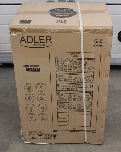 SALE OUT. Adler AD 8080 Wine Cooler, 60L, G, Shelves for 24 bottles, Black | Adler Wine Cooler | AD 8080 | Energy efficiency class G | Free standing | Bottles capacity 24 | Cooling type Compressor | Black | DAMAGED PACKAGING
