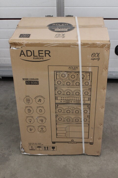 SALE OUT. Adler AD 8080 Wine Cooler, 60L, G, Shelves for 24 bottles, Black | Adler Wine Cooler | AD 8080 | Energy efficiency class G | Free standing | Bottles capacity 24 | Cooling type Compressor | Black | DAMAGED PACKAGING