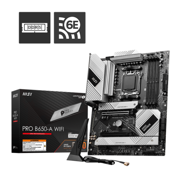 MSI PRO B650-A WIFI | Processor family AMD | Processor socket AM5 | DDR5 | Supported hard disk drive interfaces SATA, M.2 | Number of SATA connectors 6