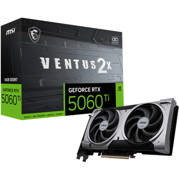MSI GeForce RTX 5060 Ti 16G VENTUS 2X OC PLUS | NVIDIA | 16 GB | GeForce RTX 5060 Ti | GDDR7 | HDMI ports quantity 1 | PCI Express Gen 5 x16 (uses x8)