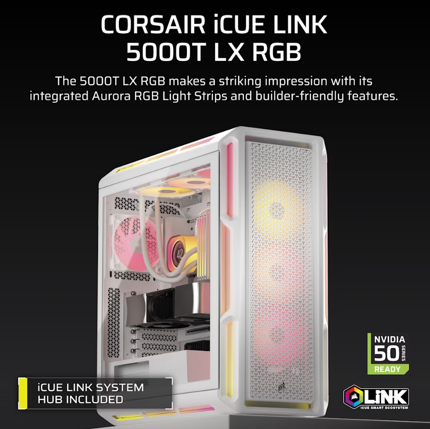 Corsair PC Case | iCUE LINK 5000T LX RGB | White | Mid-Tower | Power supply included No - Image 2