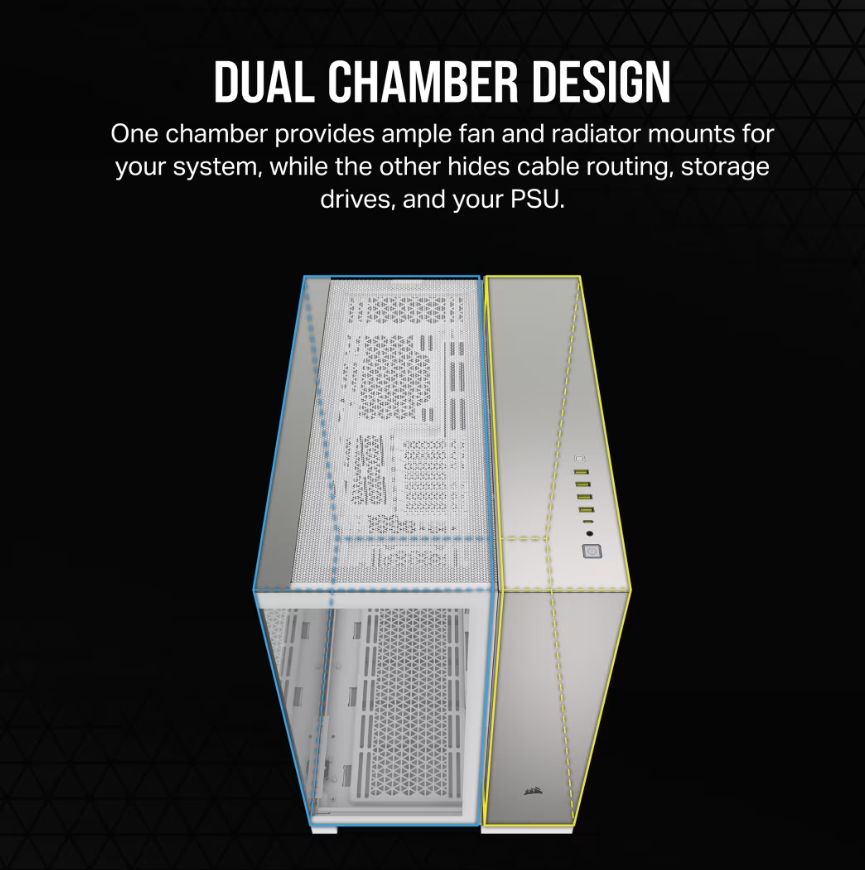 Corsair PC Case | 6500X Dual Chamber | White/Satin Gray Aluminum | Mid-Tower | Power supply included No - Image 4