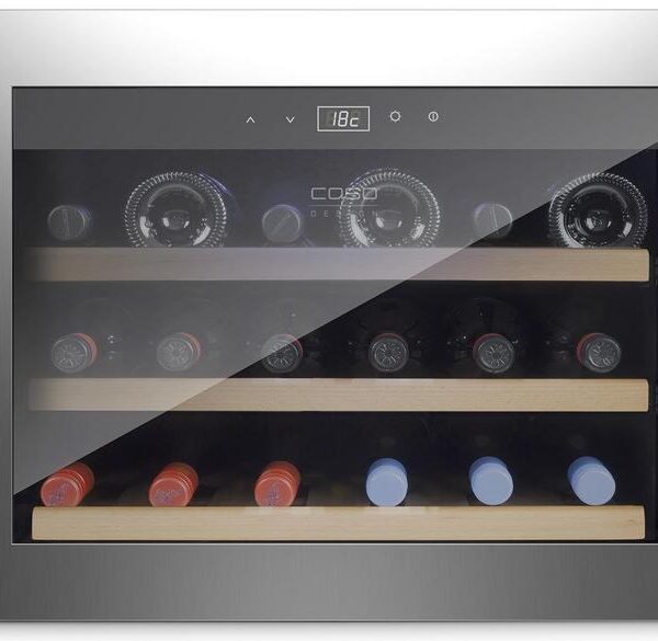 Caso | Wine cooler | WineSafe 18 EB | Energy efficiency class G | Built-in | Bottles capacity Up to 18 bottles | Cooling type Compressor technology | Stainless steel
