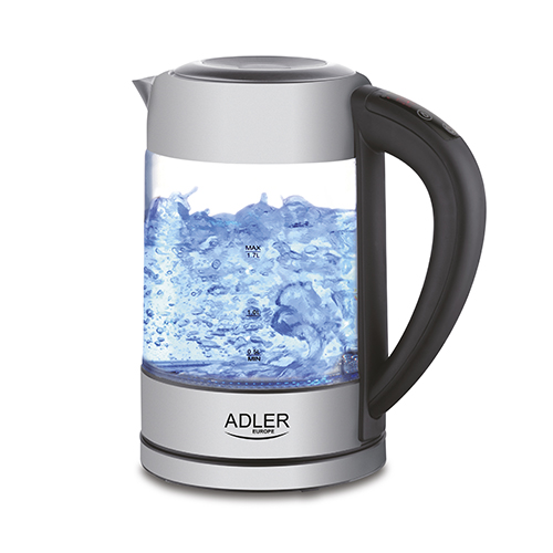 Adler | Kettle | AD 1247 NEW | With electronic control | 1850 - 2200 W | 1.7 L | Stainless steel, glass | 360° rotational base | Stainless steel/Transparent