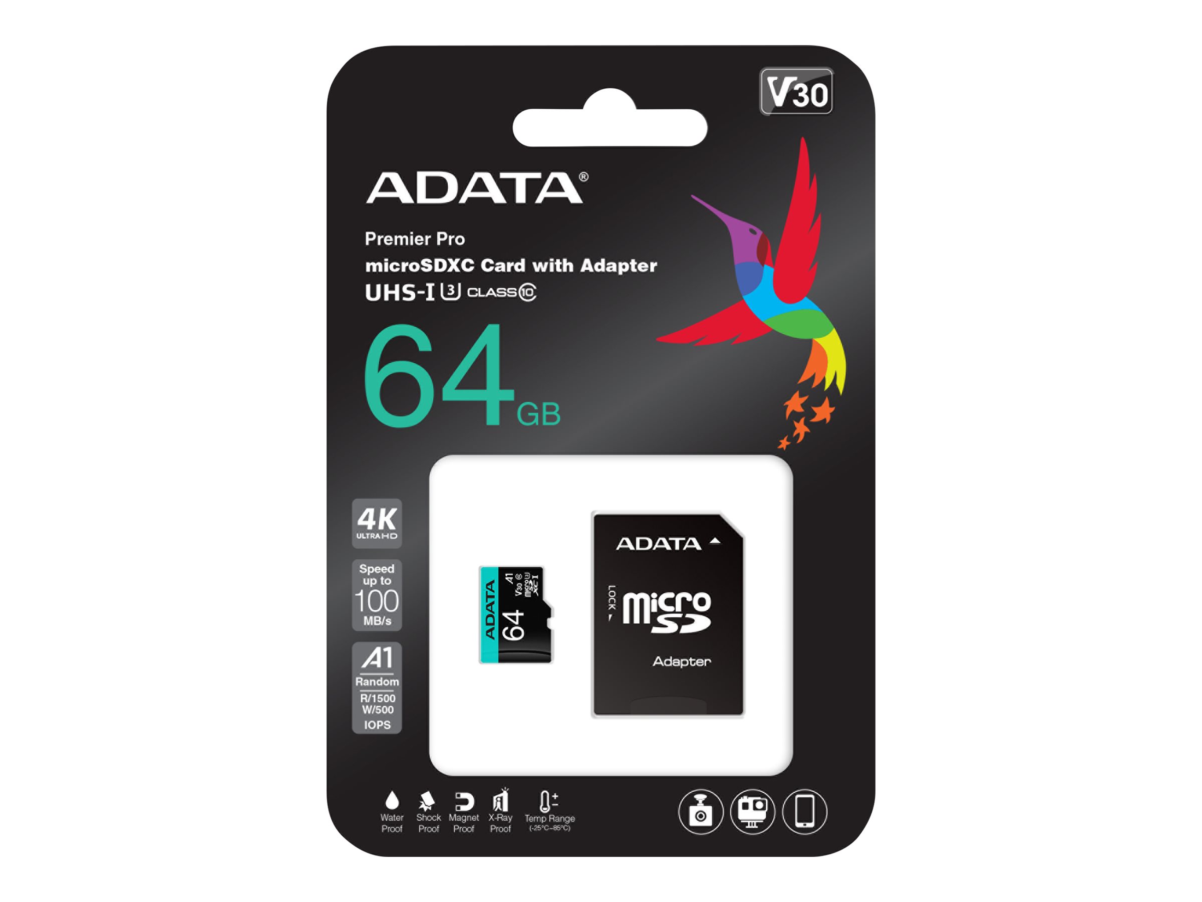 ADATA | Premier Pro UHS-I U3 V30S | 64 GB | MicroSDXC | Flash memory class 10 | Adapter - Image 2
