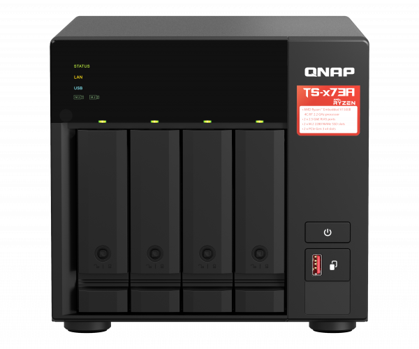 QNAP | 4-Bay QTS and QuTS hero NAS | TS-473A-8G | Up to 4 HDD/SSD Hot-Swap | AMD Ryzen | Ryzen V1500B Quad-Core | Processor frequency 2.2 GHz | 8 GB | DDR4
