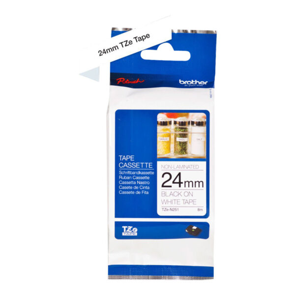 Brother | TZe-N251 Labelling Tape Cassette | Black on White | TZe | 8 m