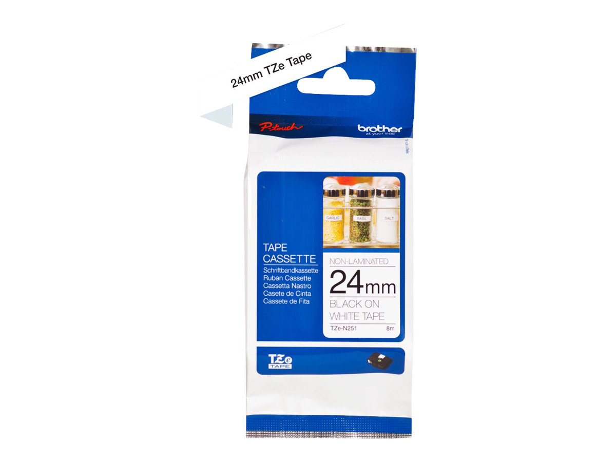 Brother | TZe-N251 Labelling Tape Cassette | Black on White | TZe | 8 m