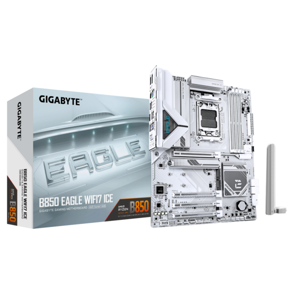 Gigabyte B850 EAGLE WF7 ICE | Processor family AMD | Processor socket AM5 | DDR5 | Supported hard disk drive interfaces SATA, M.2 | Number of SATA connectors 4