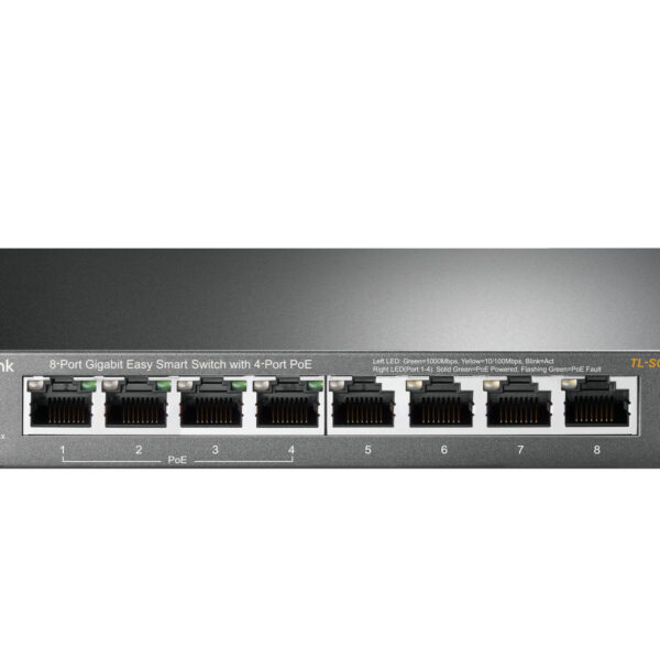 TP-LINK | Smart Switch | TL-SG108PE | Web Managed | Desktop | Gigabit Ethernet (copper) ports quantity 4 | PoE+ ports quantity 4 | Power supply type External | 36 month(s)