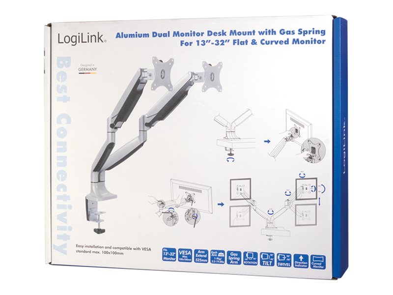 Logilink BP0043 Dual Monitor Desk mount, 13"-32",gas spring, aluminum | Logilink - Image 6