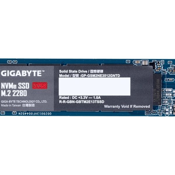 Gigabyte | SSD | GP-GSM2NE3512GNTD | 512 GB | SSD form factor M.2 2280 | Solid-state drive interface PCI-Express 3.0 x4, NVMe 1.3 | Read speed 1700 MB/s | Write speed 1550 MB/s