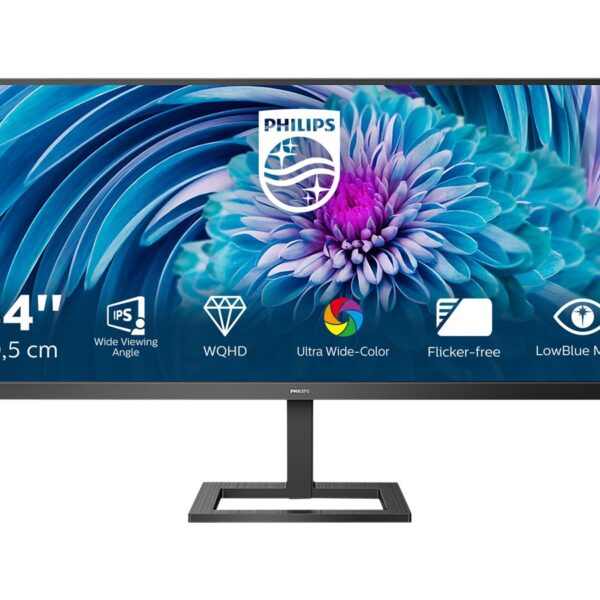 Philips | UltraWide LCD monitor | 345E2AE | 34 " | IPS | WQHD | 21:9 | 75 Hz | 4 ms | 3440 x 1440 pixels | 300 cd/m² | HDMI ports quantity 2 | Black